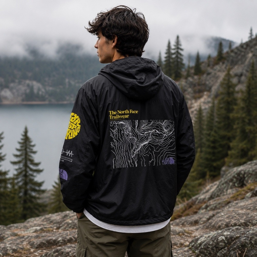 The North Face Trailwear Windbreaker Jacket Medium Gorpcore Graphic Hooded Zip